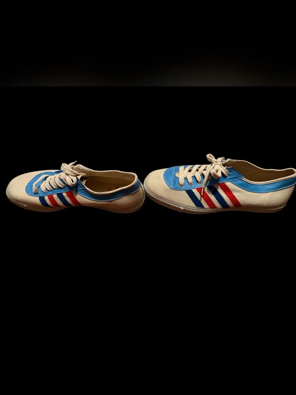 Vintage 70s Double Happiness Canvas Sports Shoes Sneaker Retro Red Blue Stripes